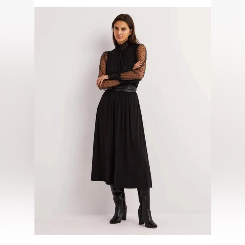 Boden Black Tulle Sleeve Midi Party Maxi Dress Size 14 NWT Whimsigoth Goth Witch